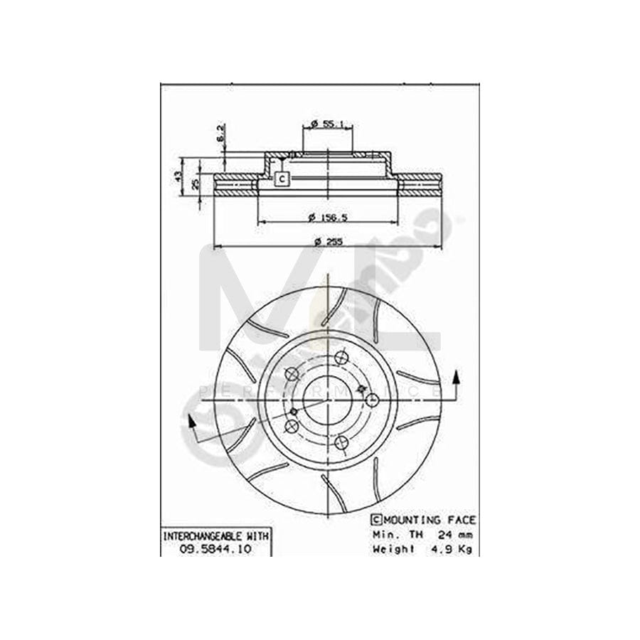 BREMBO MAX LINE 09.5844.75 Brake Disc Internally Vented, Slotted, Coated | ML Performance Car Parts