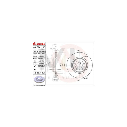 BREMBO COATED DISC LINE 09.8642.11 Brake Disc Internally Vented, Coated, with bolts/screws | ML Performance Car Parts