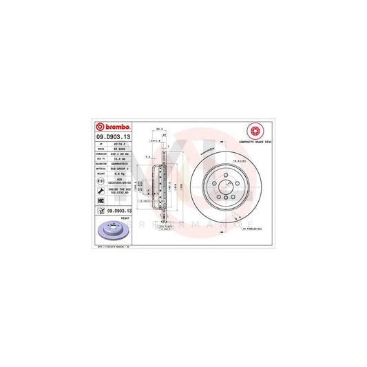 BREMBO 09.D903.13 Brake Disc Internally Vented, Coated, High-carbon, with bolts/screws | ML Performance Car Parts