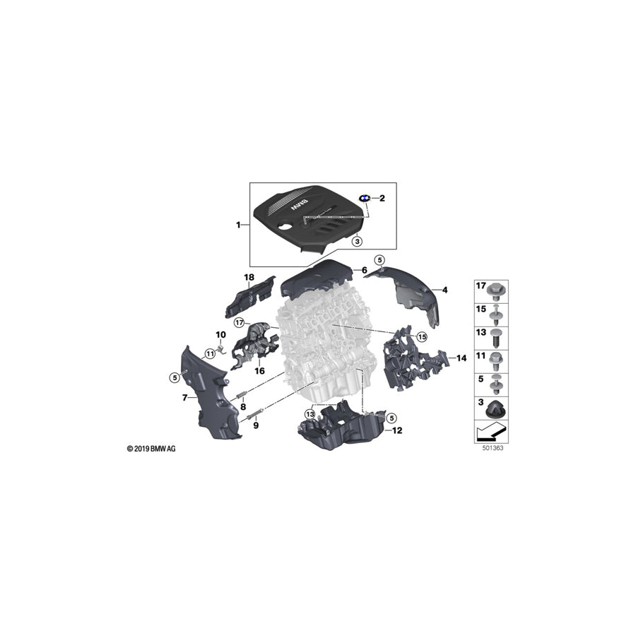 Genuine BMW 11148573146 G30 G01 G02 Acoustic Cover Rear (Inc. X4 25dX, 520dX & 520d ed) | ML Performance UK Car Parts