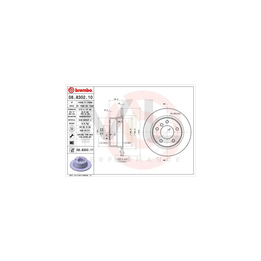 BREMBO 08.8302.10 Brake Disc for BMW 3 Compact (E36) Solid, with bolts/screws | ML Performance Car Parts
