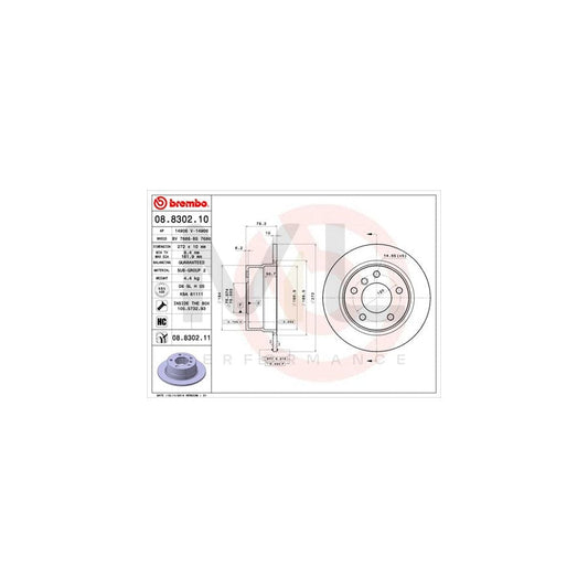 BREMBO 08.8302.10 Brake Disc for BMW 3 Compact (E36) Solid, with bolts/screws | ML Performance Car Parts