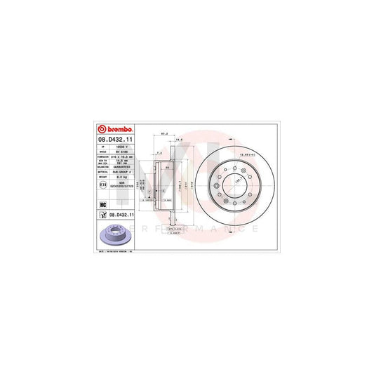 BREMBO 08.D432.11 Brake Disc for HYUNDAI H350 Solid, Coated, High-carbon | ML Performance Car Parts