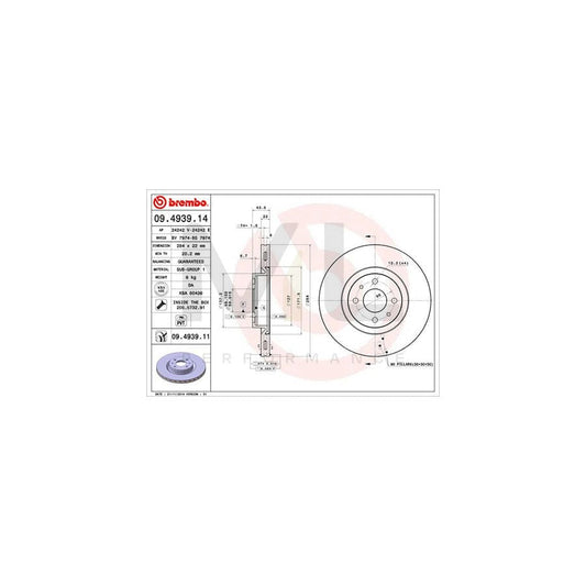 BREMBO 09.4939.14 Brake Disc Internally Vented, with bolts/screws | ML Performance Car Parts