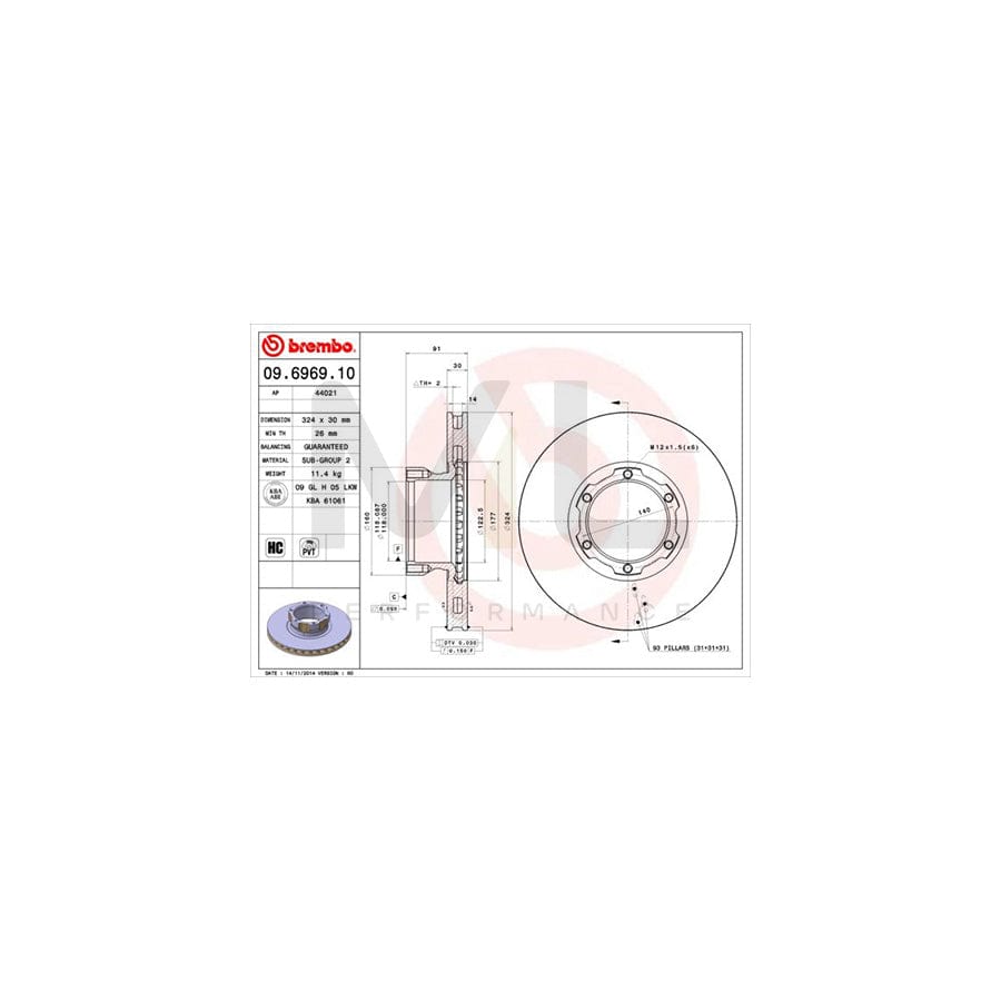 BREMBO 09.6969.10 Brake Disc suitable for MERCEDES-BENZ VARIO Internally Vented, High-carbon | ML Performance Car Parts