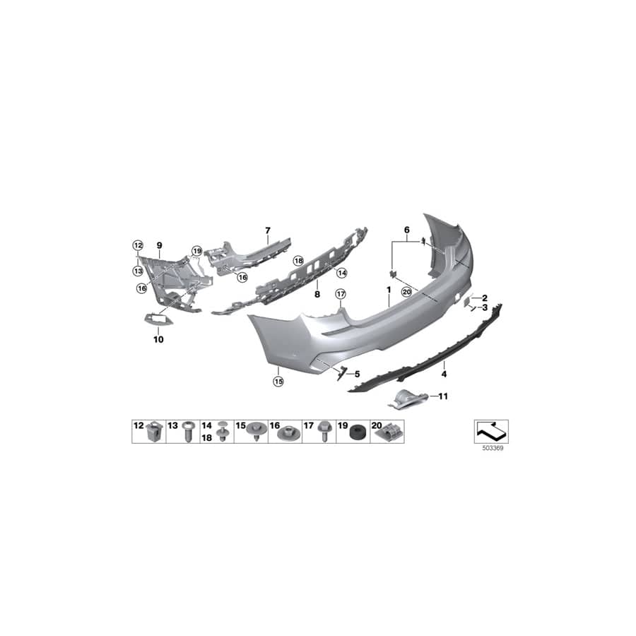 Genuine BMW 51128075816 G20 Grill, Bumper, Rear Right M (Inc. 320iX, 320d & 330e) | ML Performance UK Car Parts