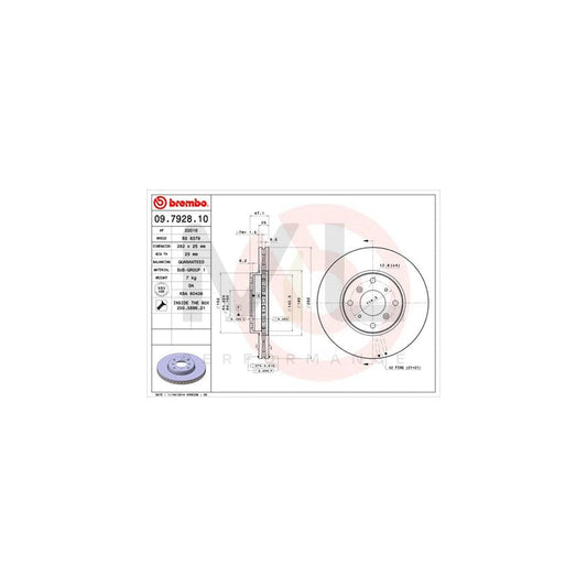 BREMBO 09.7928.10 Brake Disc for HONDA ACCORD Internally Vented, with bolts/screws | ML Performance Car Parts