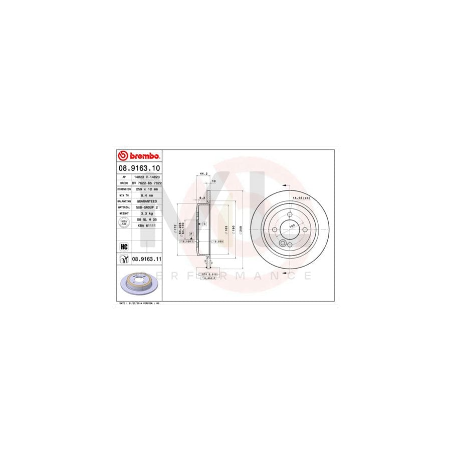 BREMBO 08.9163.10 Brake Disc Solid, High-carbon | ML Performance Car Parts
