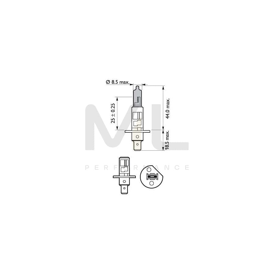 PHILIPS 12258WVUSM Bulb, spotlight H1 12V 55W P14,5s Halogen | ML Performance Car Parts