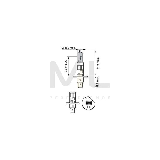 PHILIPS 12258WVUSM Bulb, spotlight H1 12V 55W P14,5s Halogen | ML Performance Car Parts