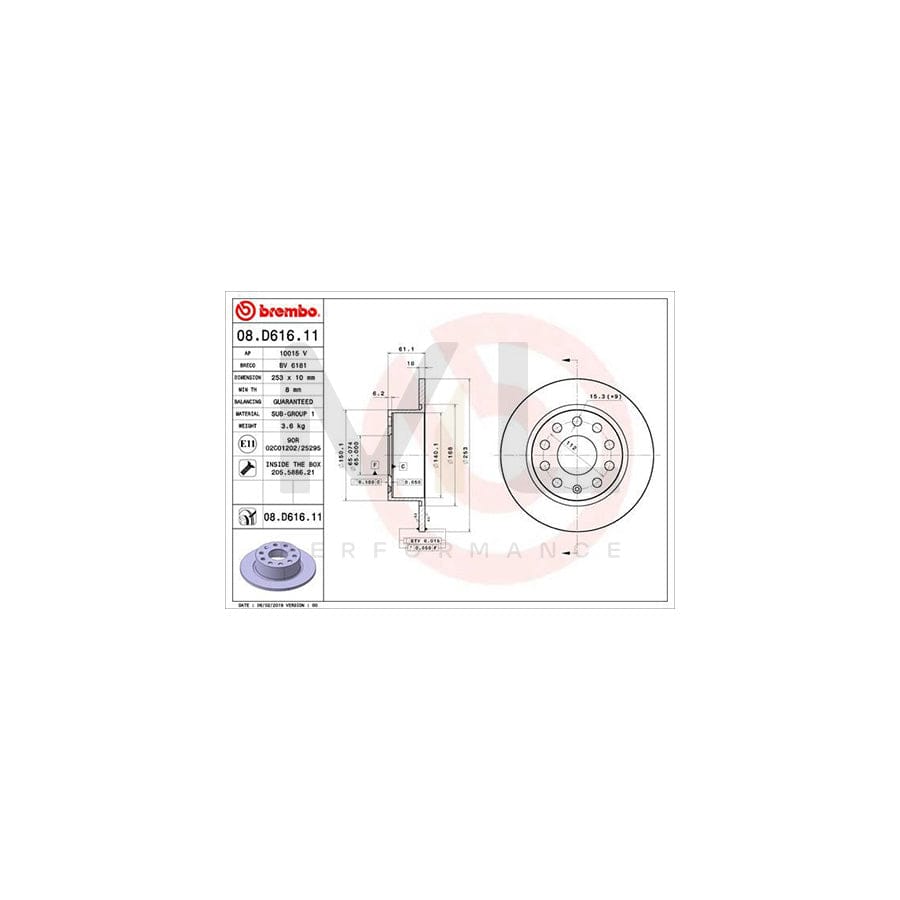 BREMBO 08.D616.11 Brake Disc for SKODA OCTAVIA Solid, Coated, with bolts/screws | ML Performance Car Parts