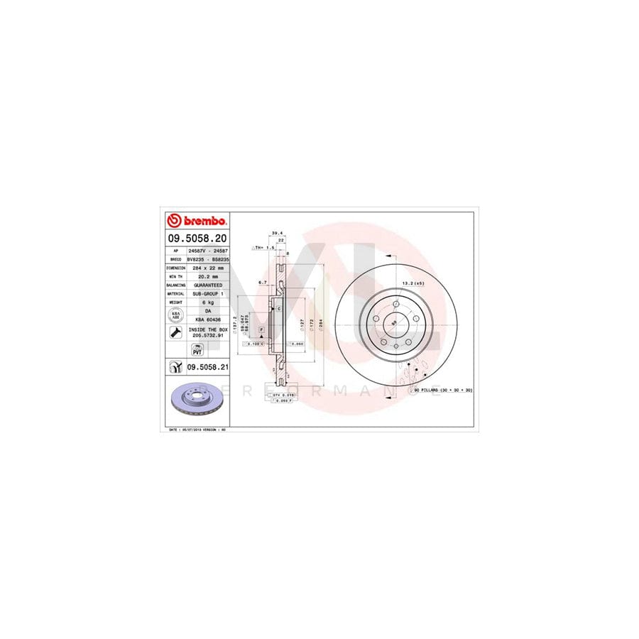 BREMBO 09.5058.20 Brake Disc Internally Vented, with bolts/screws | ML Performance Car Parts