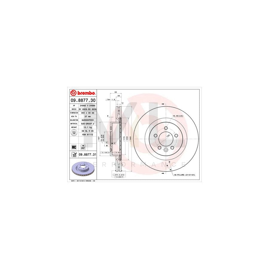 BREMBO 09.8877.30 Brake Disc Internally Vented, High-carbon | ML Performance Car Parts