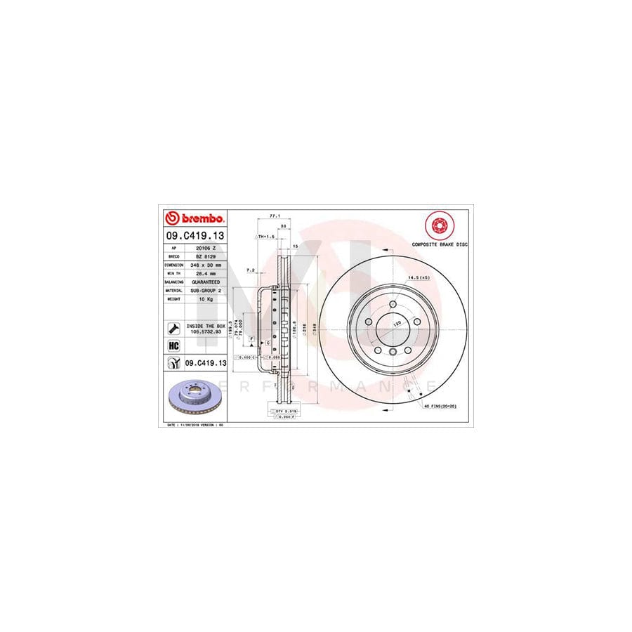 BREMBO 09.C419.13 Brake Disc Internally Vented, Coated, High-carbon, with bolts/screws | ML Performance Car Parts