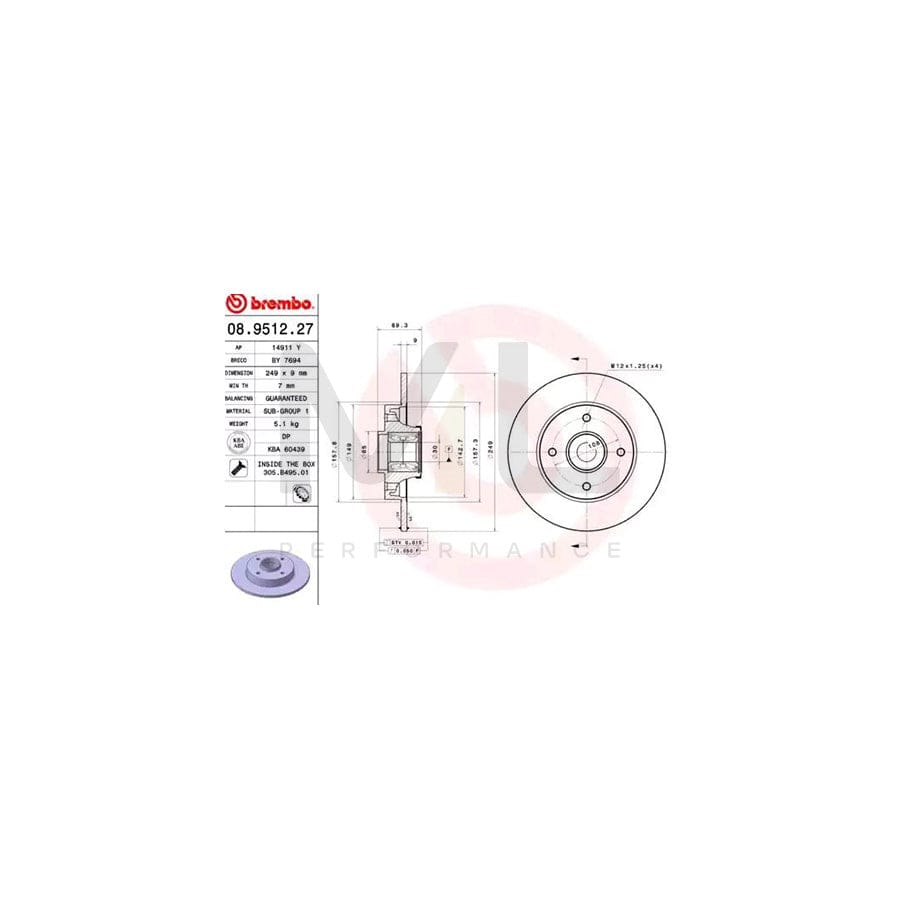 BREMBO BEARING DISC LINE 08.9512.27 Brake Disc Solid, with ABS sensor ring, with wheel bearing set | ML Performance Car Parts