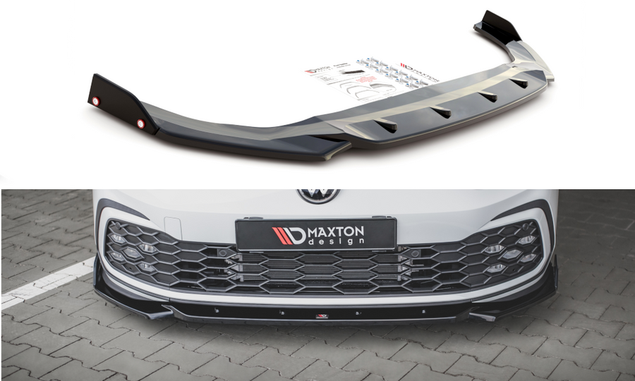 Maxton Design VW-GO-8-GTI-FD2T+FSF Front Splitter + Flaps V.2 Volkswagen Golf GTI / R-Line MK8 | ML Performance UK Car Parts