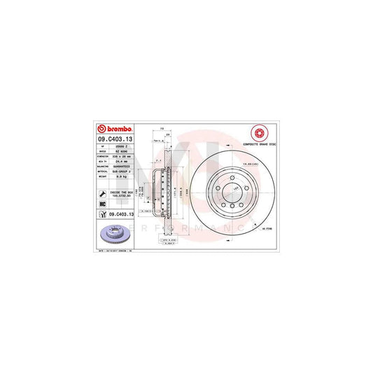BREMBO TWO-PIECE DISCS LINE 09.C403.13 Brake Disc for BMW 1 Series Internally Vented, Two-piece brake disc, Coated, High-carbon, with bolts/screws | ML Performance Car Parts