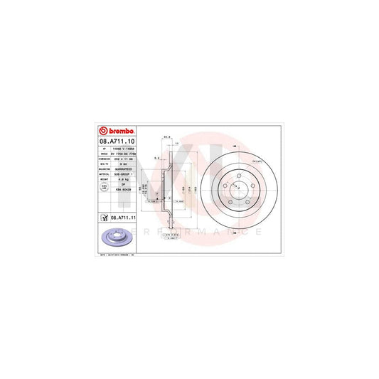 BREMBO 08.A711.10 Brake Disc for MAZDA 5 Solid | ML Performance Car Parts