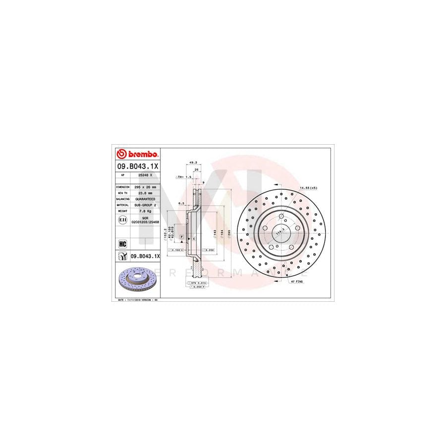 BREMBO XTRA LINE 09.B043.1X Brake Disc Perforated / Vented, Coated, High-carbon | ML Performance Car Parts