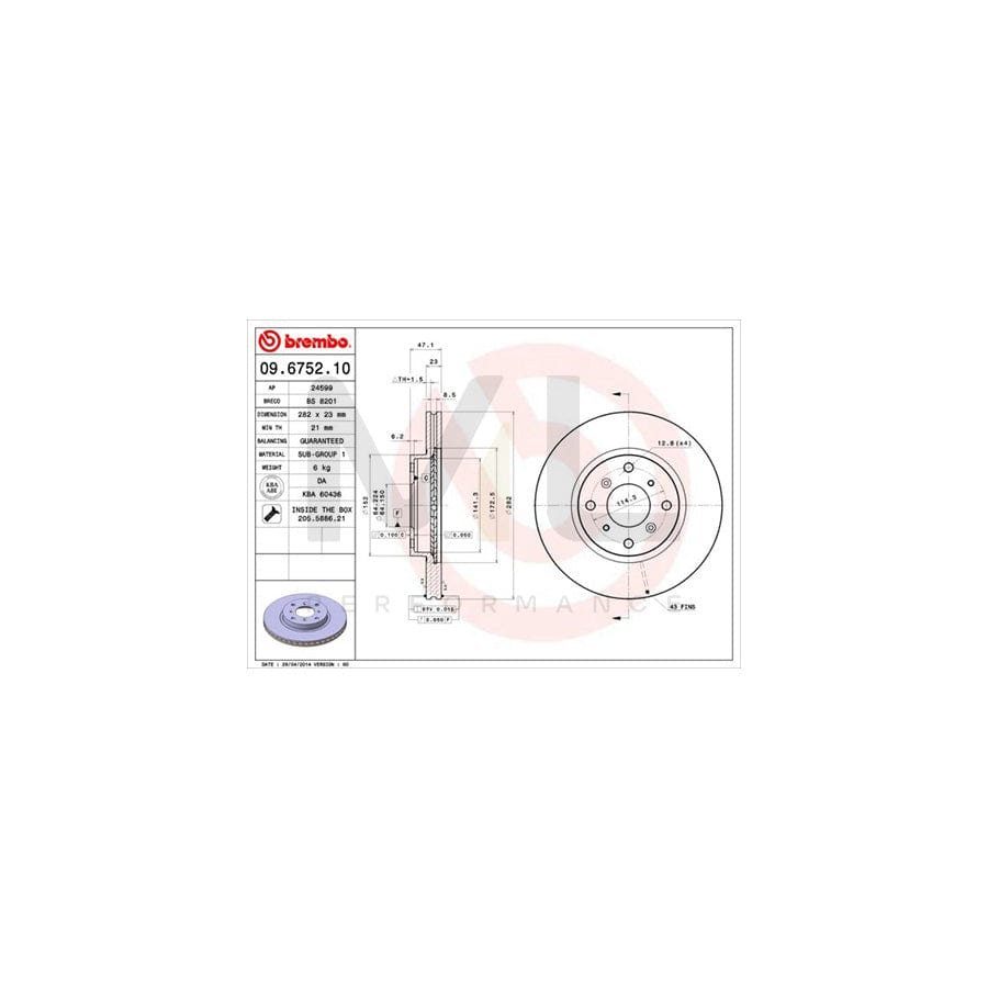 BREMBO 09.6752.10 Brake Disc Internally Vented, with bolts/screws | ML Performance Car Parts