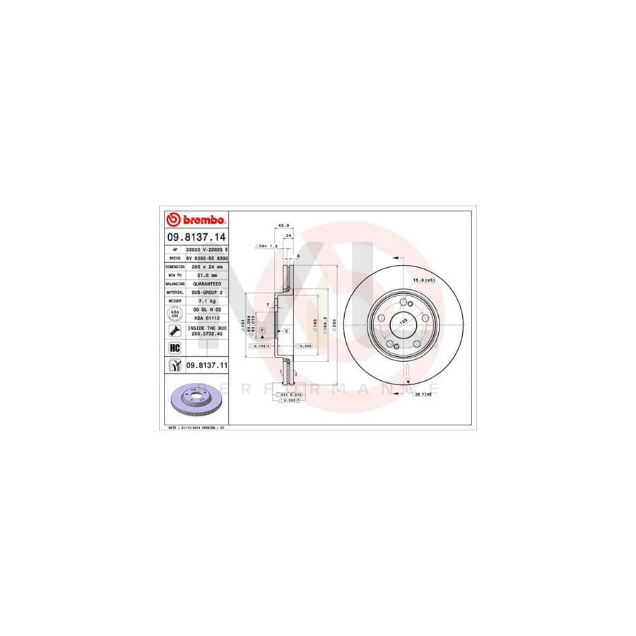 BREMBO 09.8137.14 Brake Disc Internally Vented, High-carbon, with bolts/screws | ML Performance Car Parts