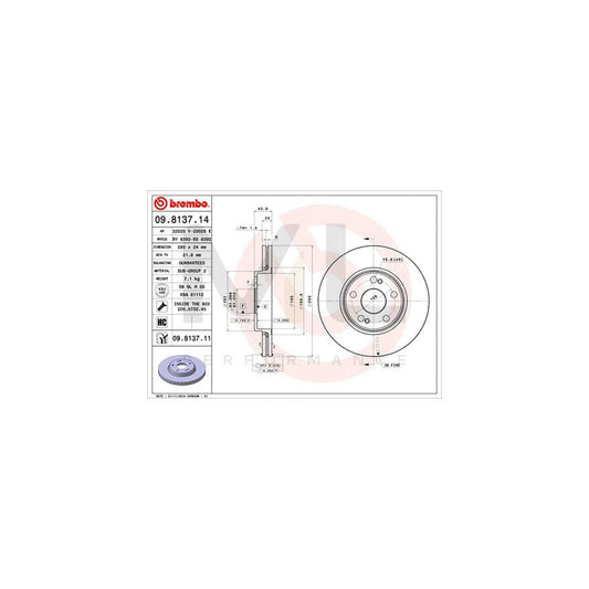 BREMBO 09.8137.14 Brake Disc Internally Vented, High-carbon, with bolts/screws | ML Performance Car Parts