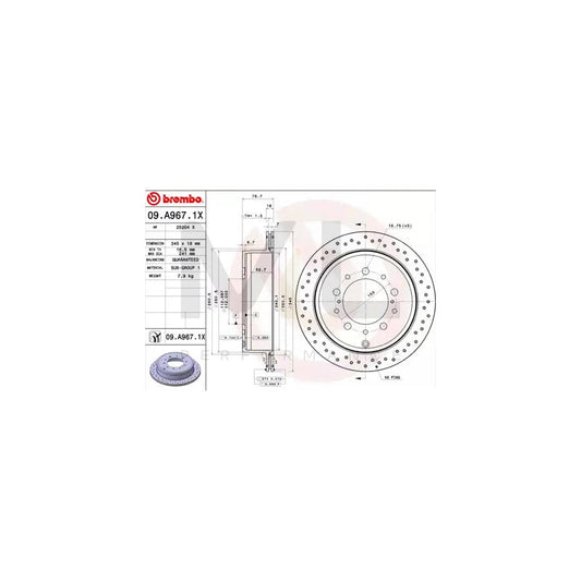 BREMBO XTRA LINE 09.A967.1X Brake Disc Perforated / Vented, Coated, High-carbon | ML Performance Car Parts