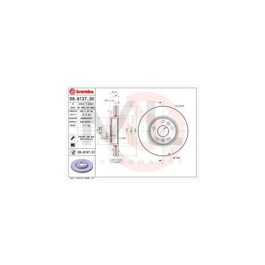 BREMBO 09.8137.30 Brake Disc for RENAULT MEGANE Internally Vented, High-carbon, with bolts/screws | ML Performance Car Parts