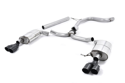MillTek SSXSE175 Seat Leon Non-Resonated Cat-Back Exhaust with Quad Round Cerakote Black Tips.