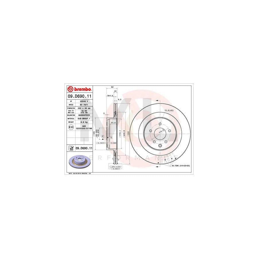 BREMBO 09.D690.11 Brake Disc Internally Vented, Coated | ML Performance Car Parts