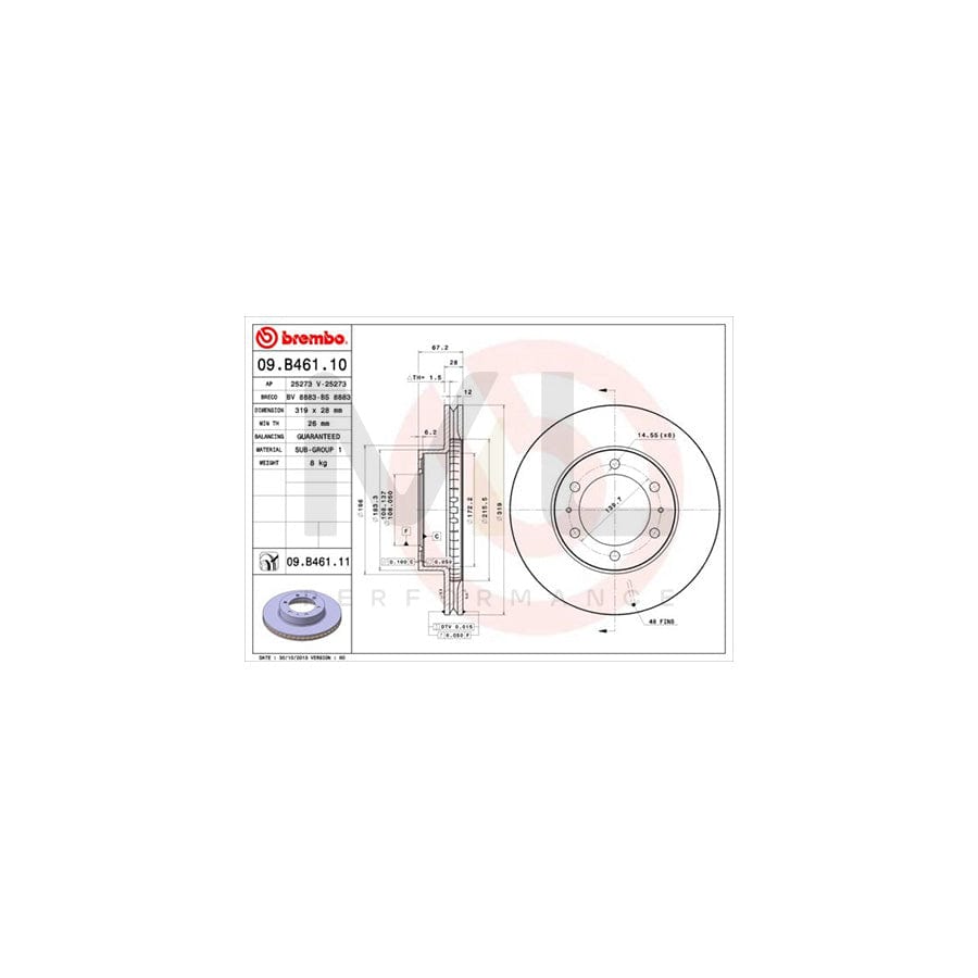 BREMBO 09.B461.10 Brake Disc Internally Vented | ML Performance Car Parts