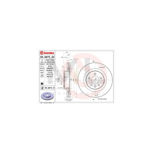 BREMBO COATED DISC LINE 09.8875.31 Brake Disc Internally Vented, Coated, High-carbon | ML Performance Car Parts