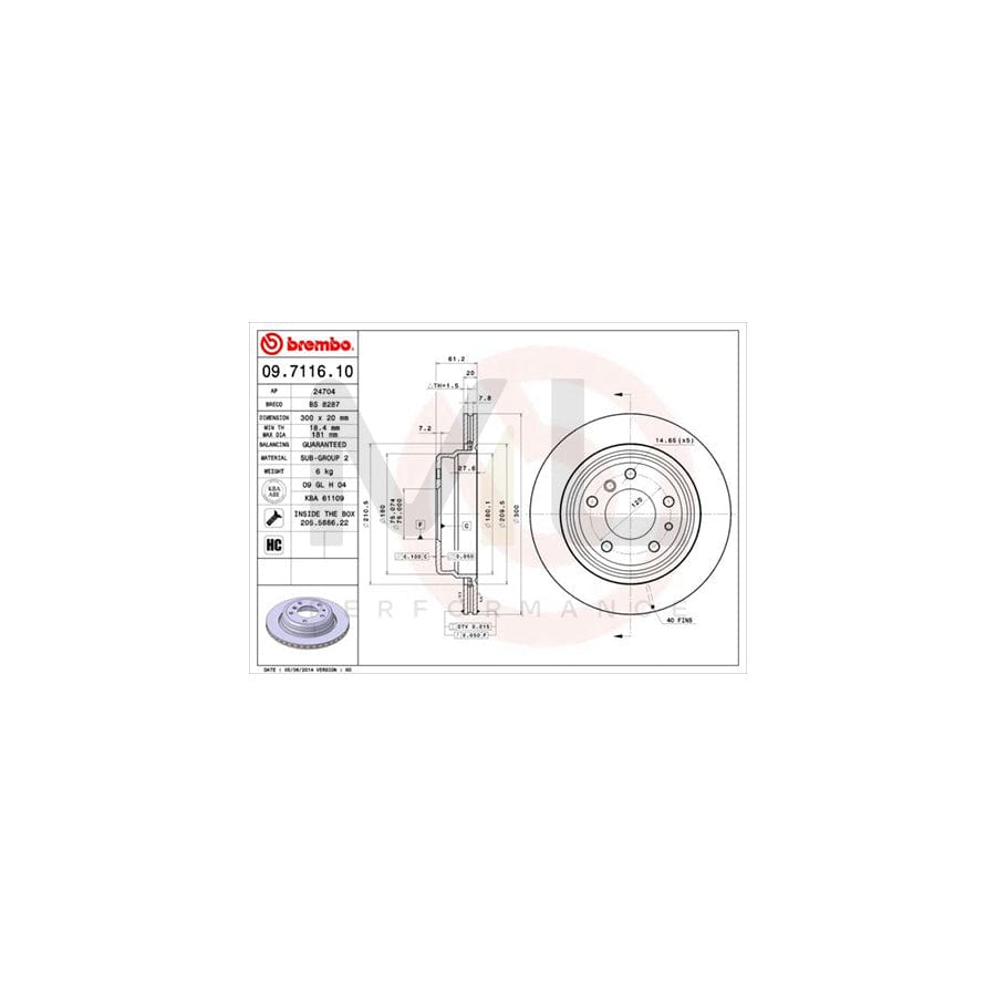 BREMBO 09.7116.10 Brake Disc for BMW 5 Series Internally Vented, High-carbon, with bolts/screws | ML Performance Car Parts