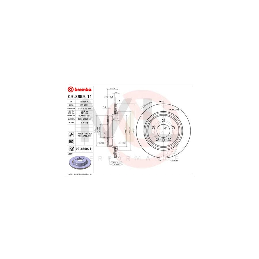 BREMBO COATED DISC LINE 09.8699.11 Brake Disc Internally Vented, Coated, High-carbon, with bolts/screws | ML Performance Car Parts