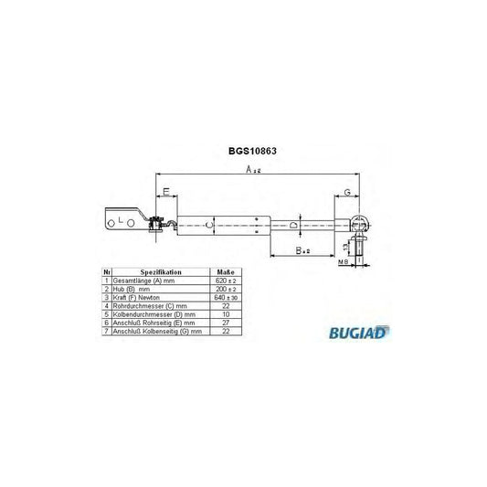 Bugiad BGS10863 Tailgate Strut For Mazda Mpv Ii (Lw)