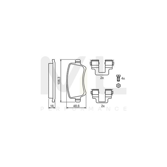 Bosch 0986494175 Brake Pad Set With Bolts/Screws, With Mounting Manual, With Accessories BP1086 | ML Performance Car Parts
