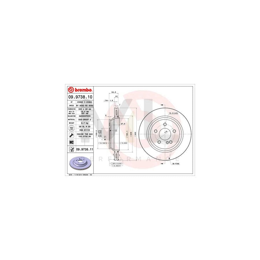 BREMBO 09.9738.10 Brake Disc suitable for MERCEDES-BENZ S-Class Internally Vented, High-carbon, with bolts/screws | ML Performance Car Parts