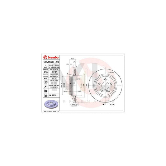 BREMBO 09.9738.10 Brake Disc suitable for MERCEDES-BENZ S-Class Internally Vented, High-carbon, with bolts/screws | ML Performance Car Parts
