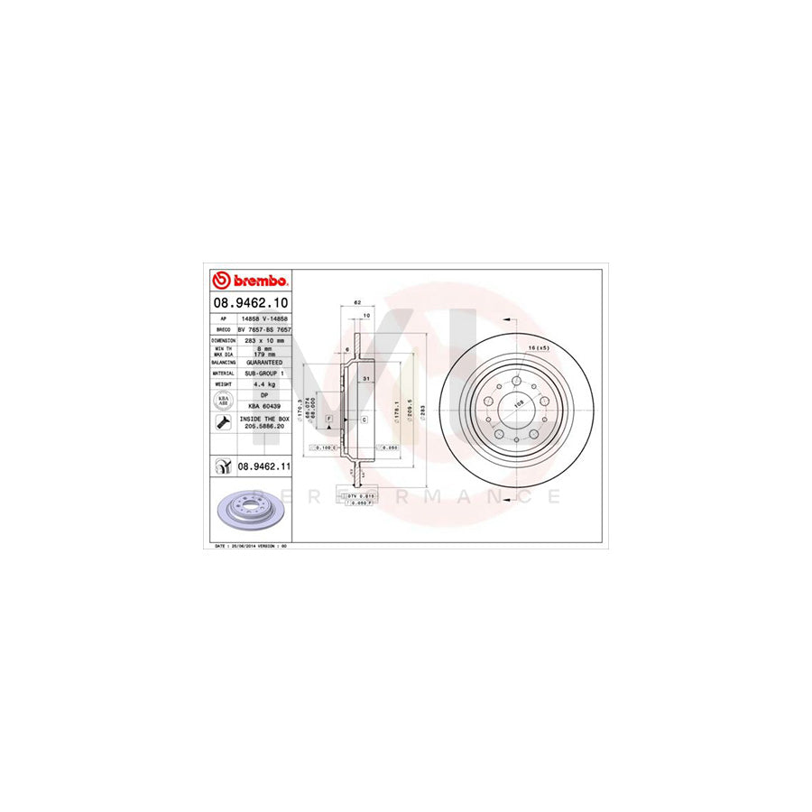 BREMBO COATED DISC LINE 08.9462.11 Brake Disc Solid, Coated, with bolts/screws | ML Performance Car Parts