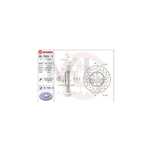 BREMBO XTRA LINE 09.7628.1X Brake Disc Perforated / Vented, Coated, with bolts/screws | ML Performance Car Parts