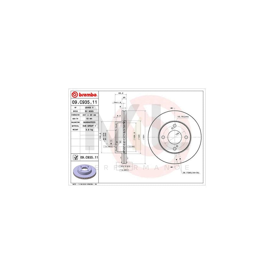 BREMBO 09.C935.11 Brake Disc for SUZUKI Celerio (LF) Internally Vented, Coated | ML Performance Car Parts