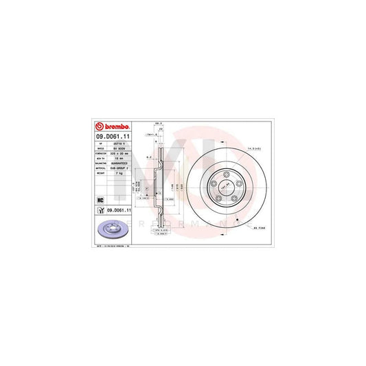 BREMBO 09.D061.11 Brake Disc Internally Vented, Coated, High-carbon | ML Performance Car Parts