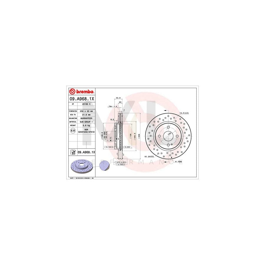 BREMBO 09.A968.1X Brake Disc for MAZDA 2 Perforated / Vented, Coated | ML Performance Car Parts