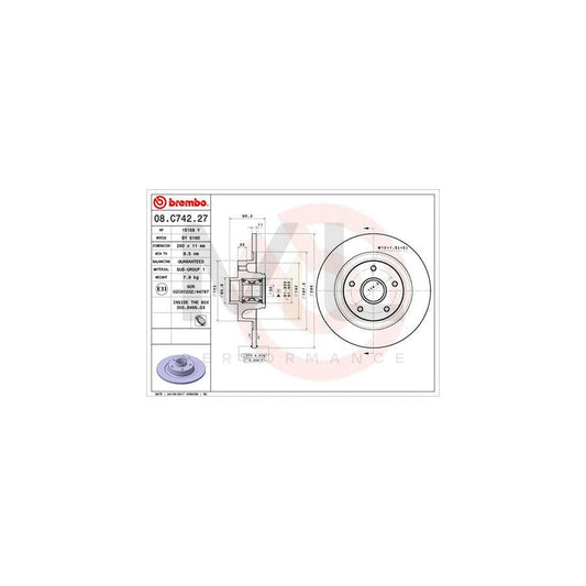 BREMBO 08.C742.27 Brake Disc Solid, with ABS sensor ring, with bolts/screws, with wheel bearing set | ML Performance Car Parts