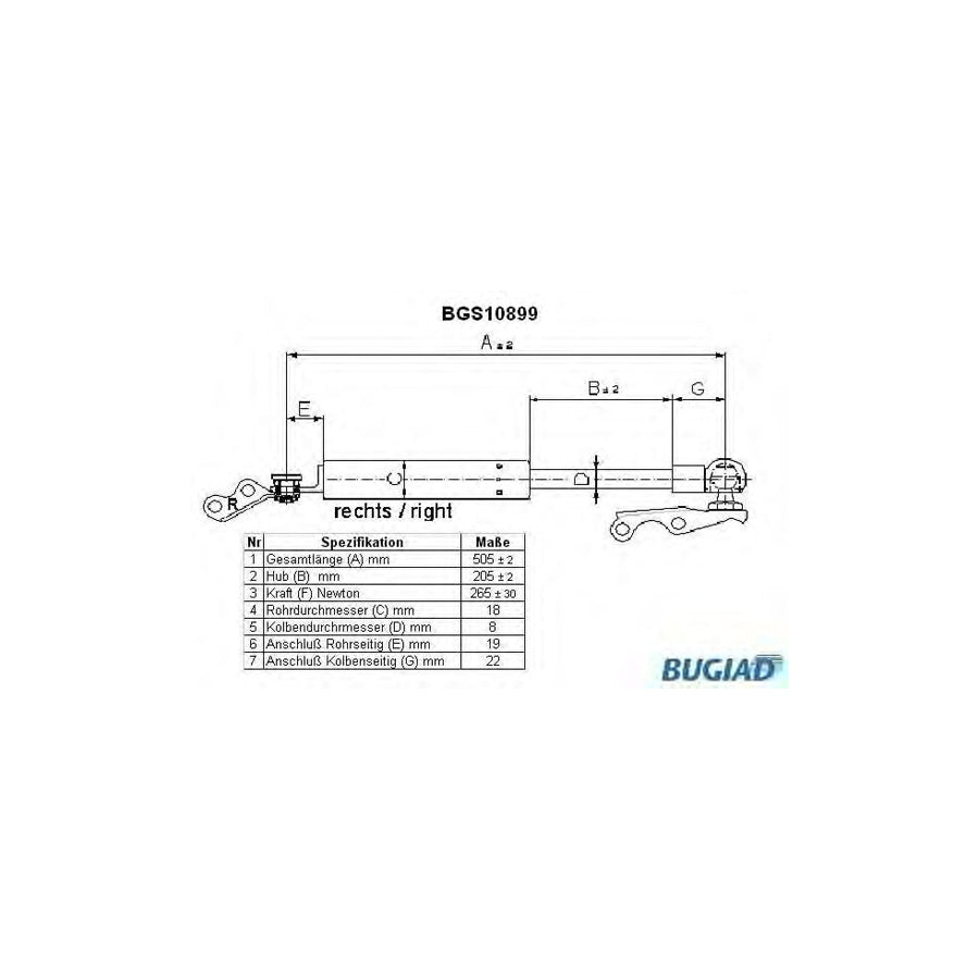 Bugiad BGS10899 Tailgate Strut For Toyota Yaris I Hatchback (P1)