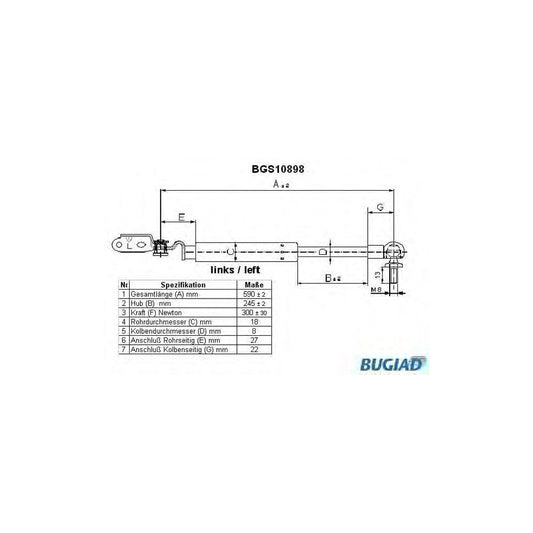 Bugiad BGS10898 Tailgate Strut For Toyota Starlet V Hatchback (P90)