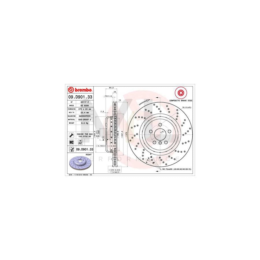 BREMBO 09.D901.33 Brake Disc Perforated / Vented, Coated, High-carbon, with bolts/screws | ML Performance Car Parts