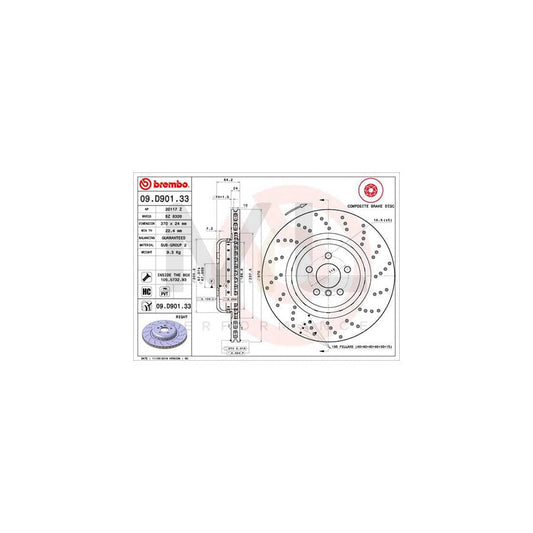 BREMBO 09.D901.33 Brake Disc Perforated / Vented, Coated, High-carbon, with bolts/screws | ML Performance Car Parts