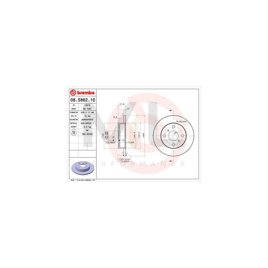 BREMBO 08.5862.10 Brake Disc for TOYOTA Starlet III Hatchback (P70) Solid | ML Performance Car Parts