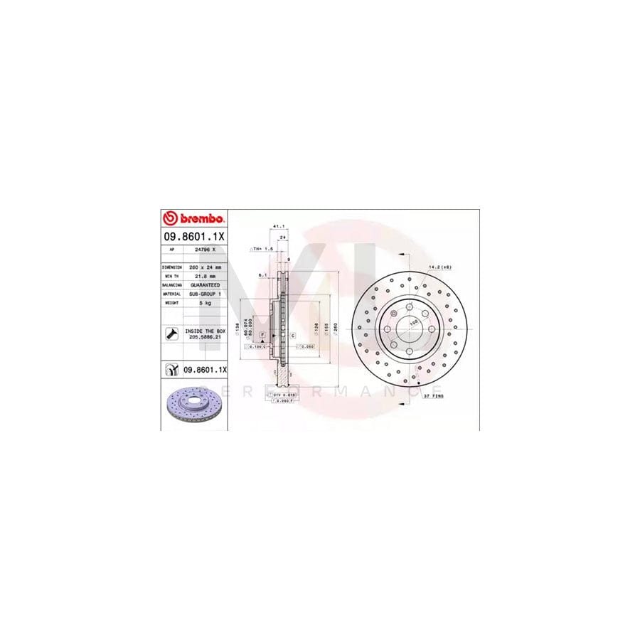 BREMBO XTRA LINE 09.8601.1X Brake Disc Perforated / Vented, Coated, with bolts/screws | ML Performance Car Parts